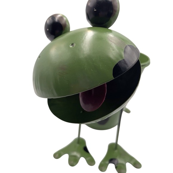 Cute Metal Planter Green‎ Frog W/Spots Wobbly Spring Head Big Eyes Removable Pot - Picture 7 of 9